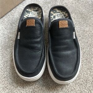 Hey Dude Austin Lift Black Leather Slip-Ons